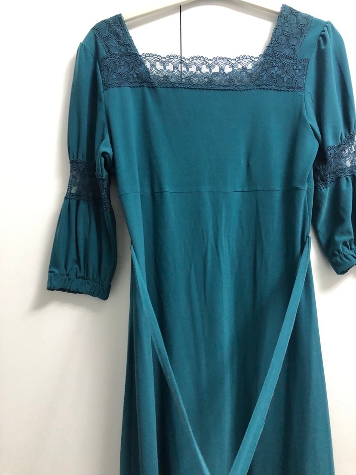 Turkuaz Dantelli elbise - Görsel 3