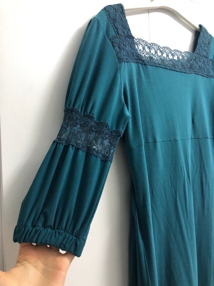 Turkuaz Dantelli elbise - Görsel 2