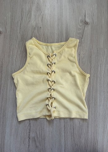 s Beden Sarı Düğmeli Halter Yaka İnce Triko Atlet