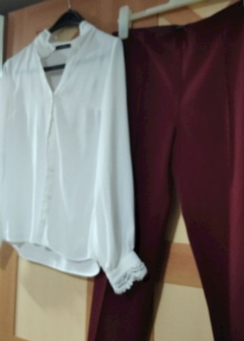 Bordo Kumaş Kadın Pantolon - Görsel 6