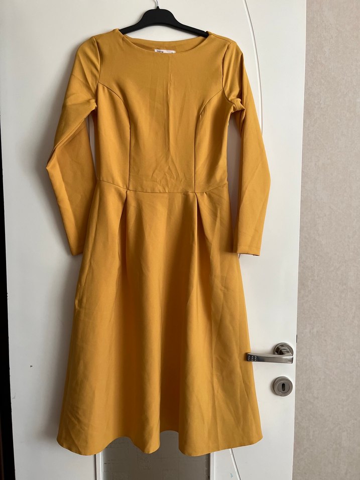 Sarı Midi Uzun Kollu Salaş Elbise - Görsel 2