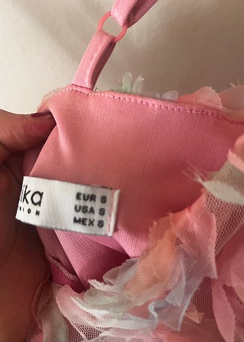 Koton Pembe Straplez Volanlı Midi Abiye Elbise