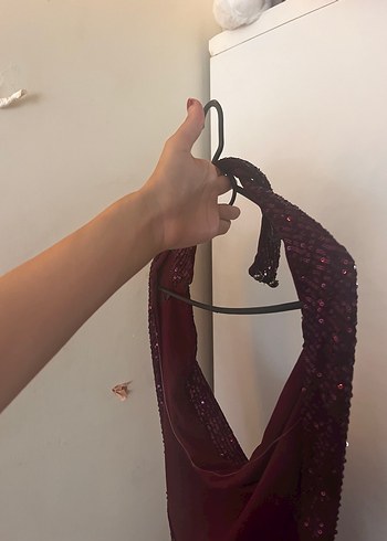 s Beden mor Renk Parlak Halter Yaka Mor Midi Elbise