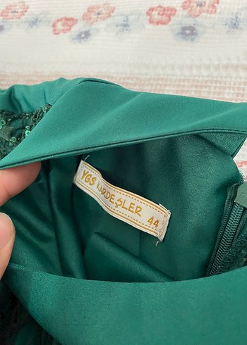 44 Beden yeşil Renk Yeşil Drapeli Uzun Kollu Abiye Elbise
