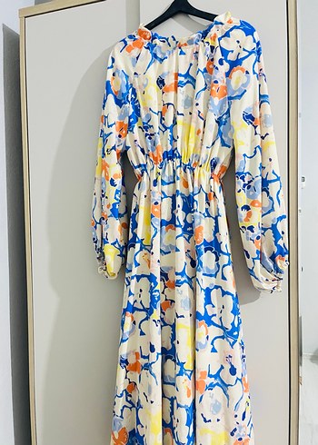 Bohem Tarz Pastel Renkli Bağlama Desenli Uzun Elbise - Görsel 8