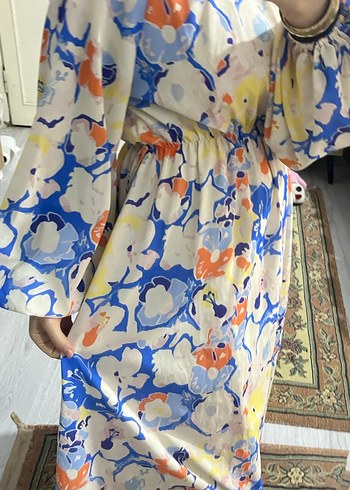 Bohem Tarz Pastel Renkli Bağlama Desenli Uzun Elbise - Görsel 4