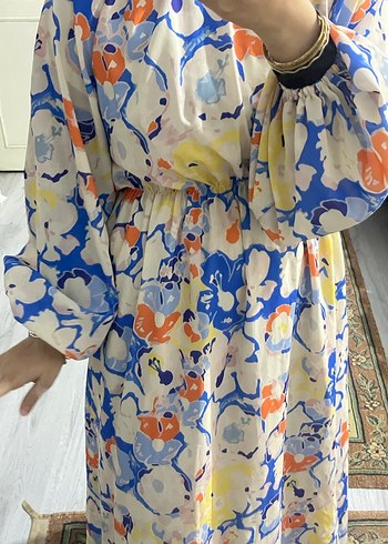 Bohem Tarz Pastel Renkli Bağlama Desenli Uzun Elbise - Görsel 3