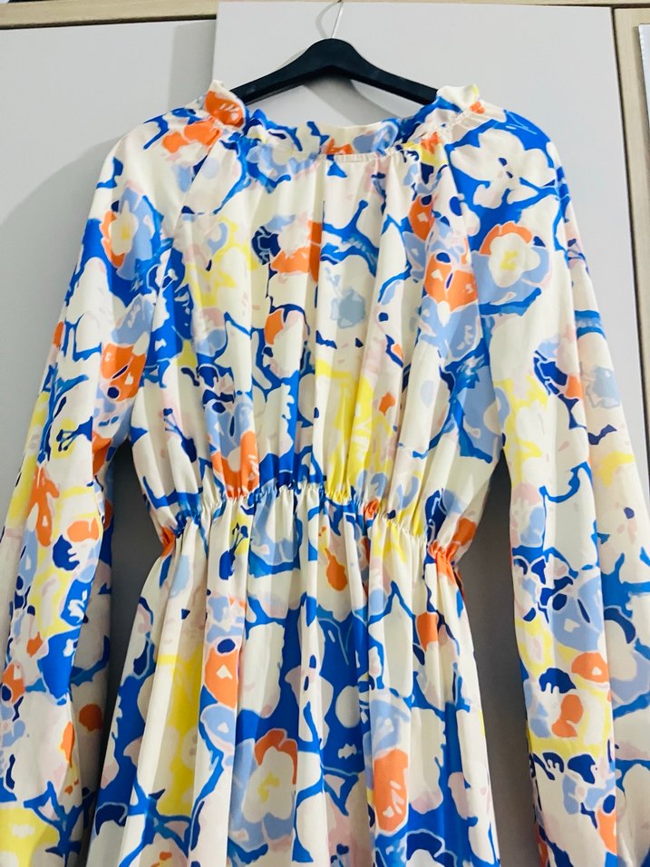 Bohem Tarz Pastel Renkli Bağlama Desenli Uzun Elbise - Görsel 2