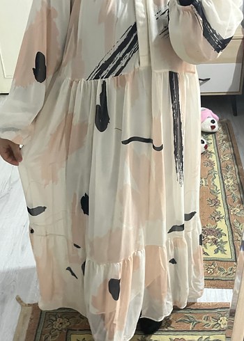 Uzun Bohem Renkli Fırfırlı Elbise - Görsel 2