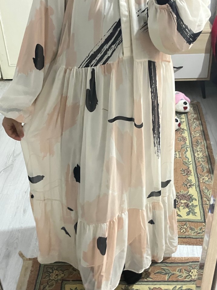 Uzun Bohem Renkli Fırfırlı Elbise - Görsel 2