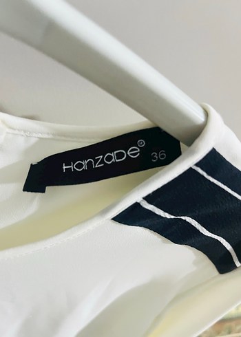 Beyaz Uzun Kollu siyah şeritli kadın gömlek tunık - Görsel 4