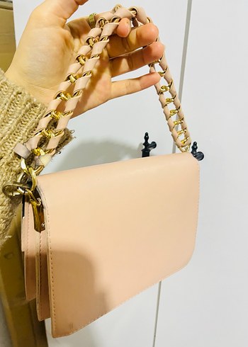 pudra pembe Zincir Detaylı Kadın Deri Çanta - Görsel 2