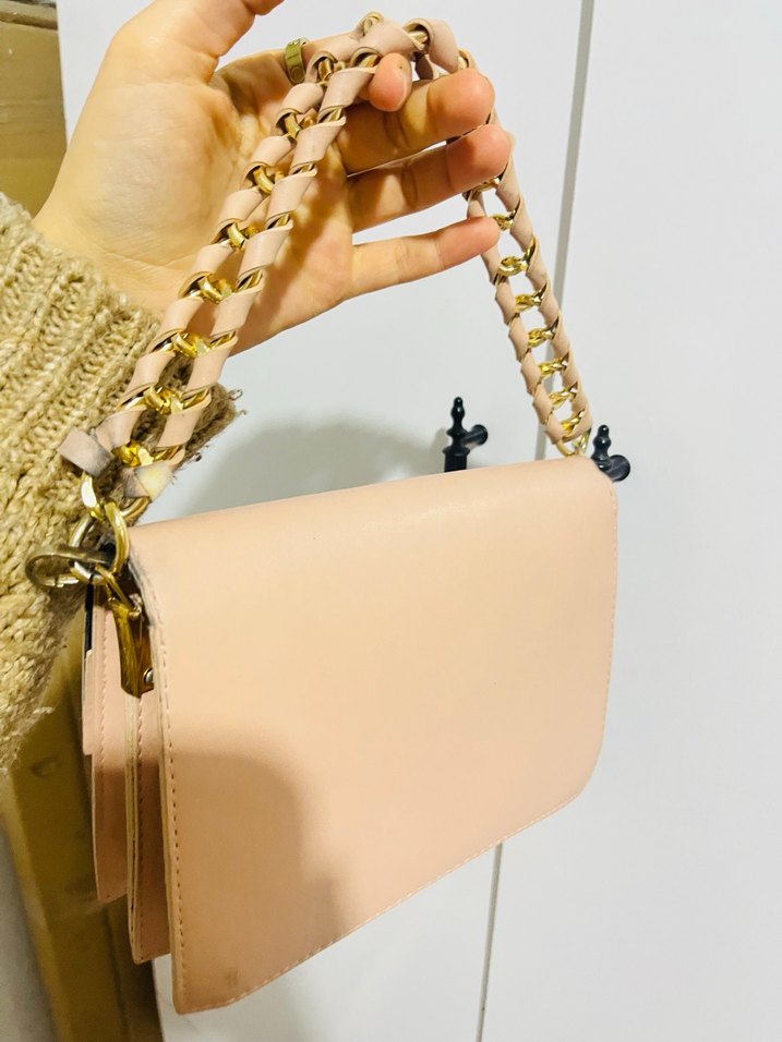 pudra pembe Zincir Detaylı Kadın Deri Çanta - Görsel 2