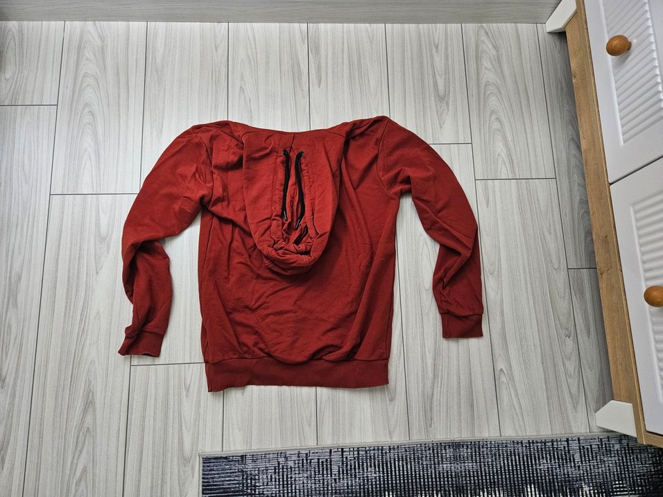 Kırmızı Kapüşonlu erkek Sweatshirt - Görsel 2