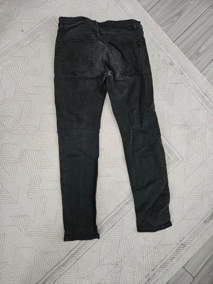 Düğmeli Siyah Gri Erkek Denim Jean pantolon - Görsel 2