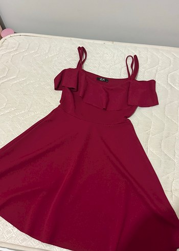 Diğer Bordo Parlak Straplez Midi Elbise