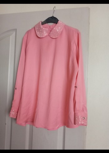 Pembe Uzun Kollu Düğmeli Kadın Gömlek