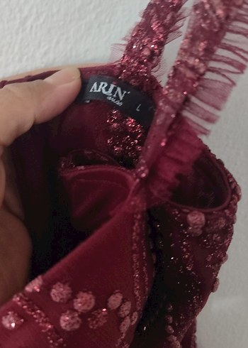l Beden bordo Renk Bordo Drape Detaylı Midi Abiye Elbise