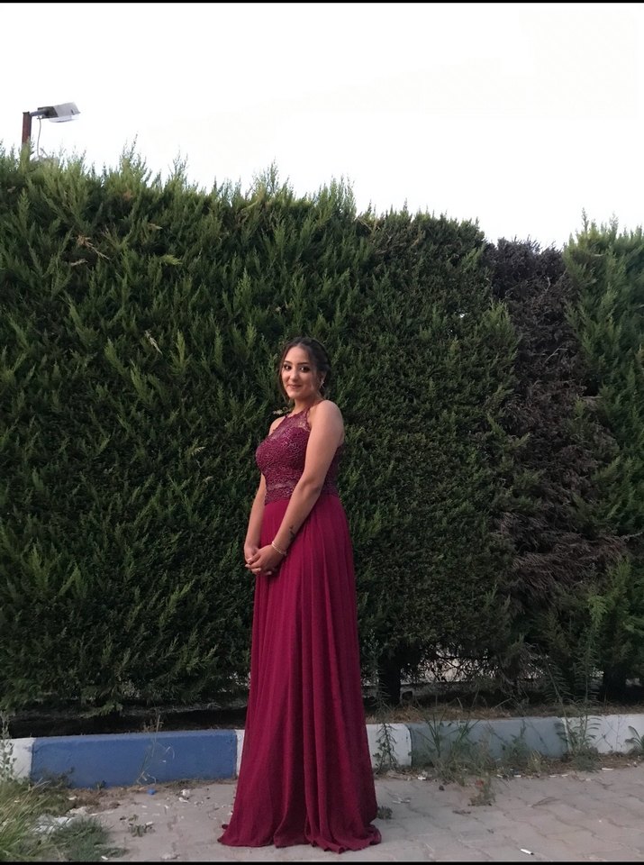 Bordo Straplez Uzun Abiye Elbise - Görsel 2