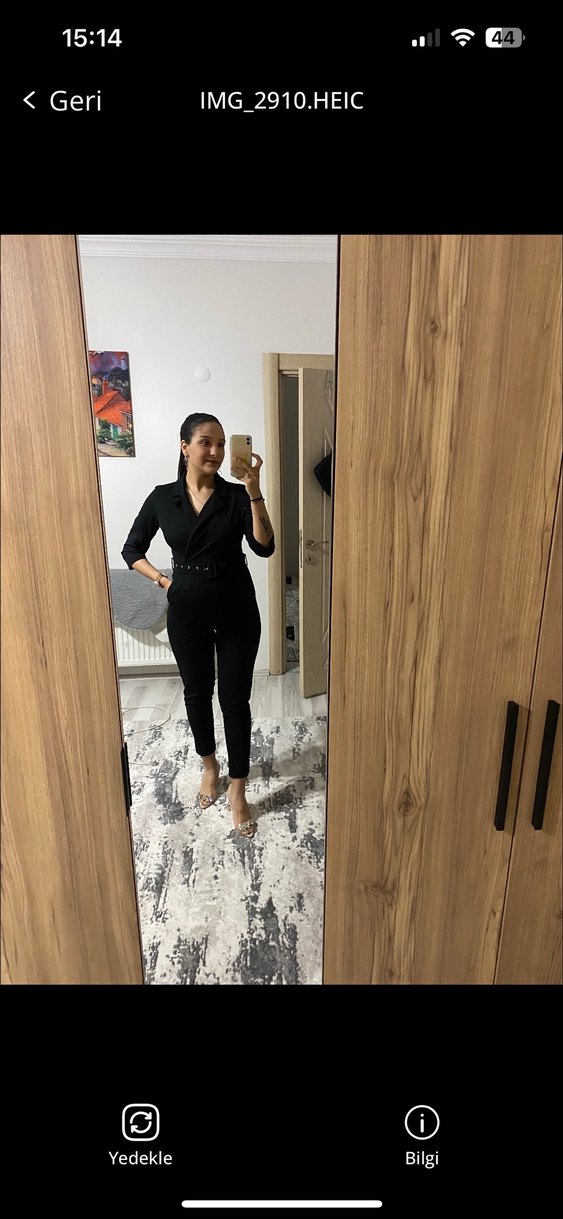 Siyah Kadın Midi Tulum Notched Lapel Yaka - Görsel 2