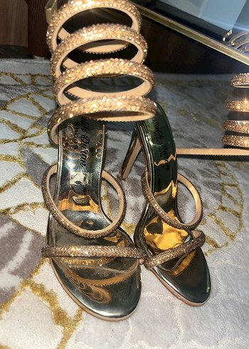 Mango Altın Renkli Simli Stiletto Topuklu Kadın Ayakkabı