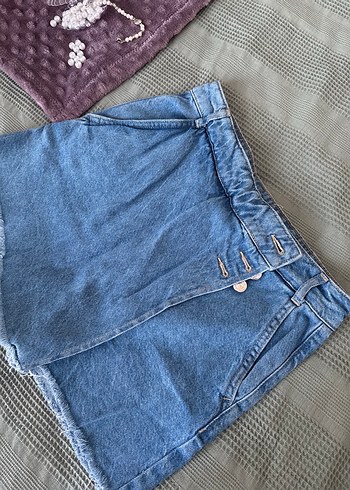 Düğmeli Mini Mavi Kadın Denim Şort