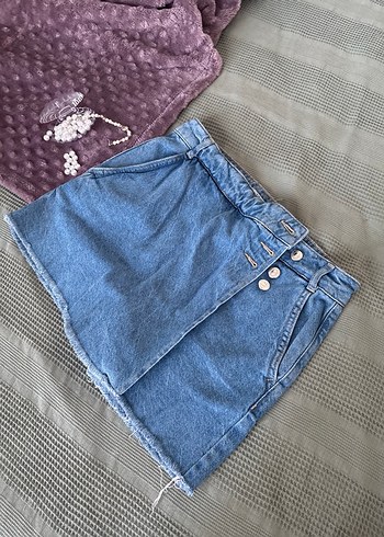 38 Beden Düğmeli Mini Mavi Kadın Denim Şort