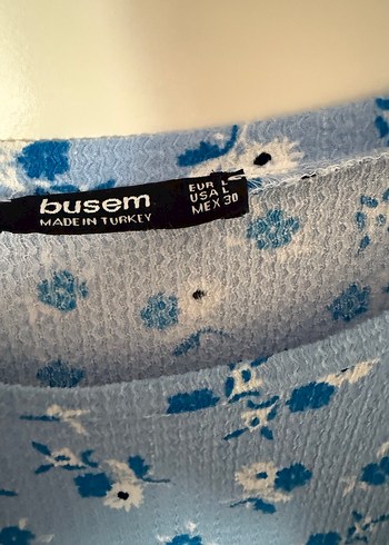 l Beden Çiçek Desenli Mavi Uzun Elbise