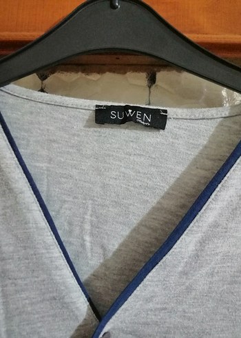 Gri V Yaka Düğmeli Kısa Kollu Erkek Pijama takımı - Görsel 2