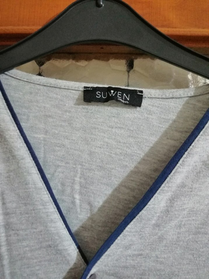 Gri V Yaka Düğmeli Kısa Kollu Erkek Pijama takımı - Görsel 2