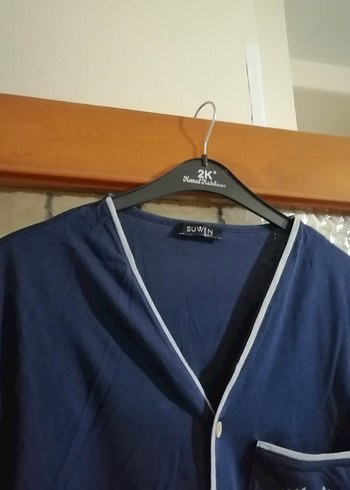 Düğmeli V Yaka Kısa Kollu Erkek Pijama takımı - Görsel 2