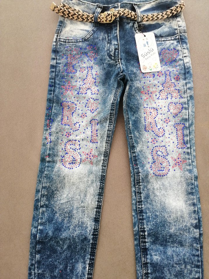 Payetli Kız Kot Pantolon - Görsel 2