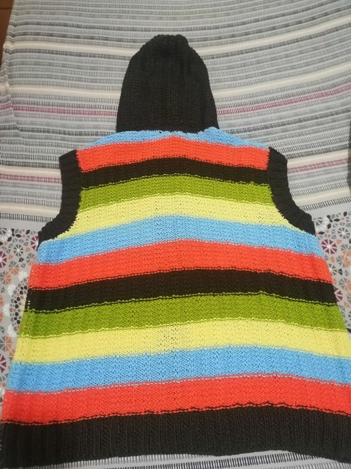 Renkli Kapüşonlu Kolsuz Örgü Kadın Süveter - Görsel 4