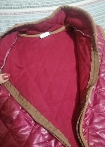 Bordo Parlak Fermuarlı Kadın Yelek - Görsel 4