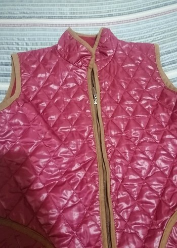 Bordo Parlak Fermuarlı Kadın Yelek - Görsel 2