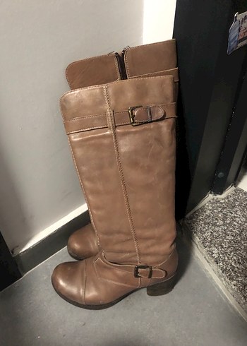 Bej Kadın Deri Dizüstü Botlar - Görsel 2