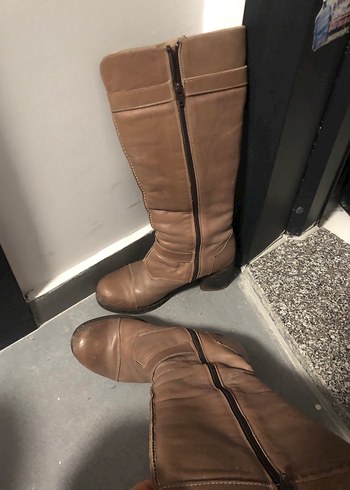 Bej Kadın Deri Dizüstü Botlar - Görsel 3