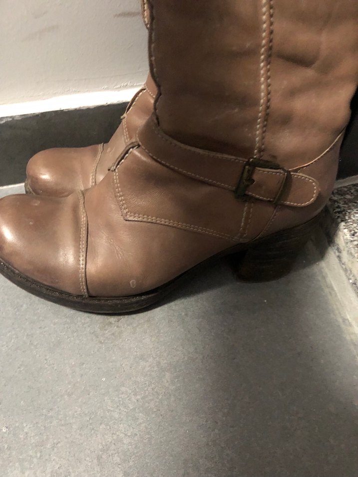 Bej Kadın Deri Dizüstü Botlar - Görsel 4