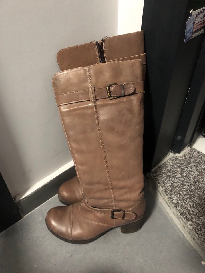 Bej Kadın Deri Dizüstü Botlar - Görsel 2