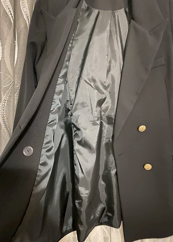 Diğer Siyah Düğmeli Midi Kadın Blazer Ceket