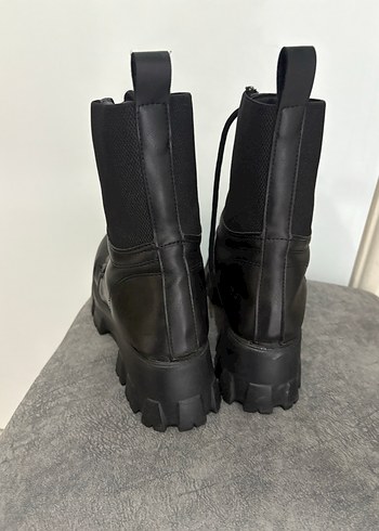 Diğer Kadın Siyah Lastik Platform Topuklu Goth Bot