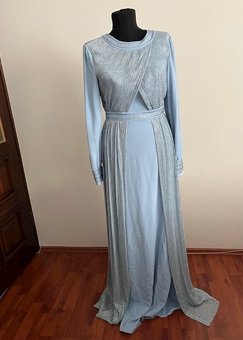 Alvina 38 Uzun Kollu, Drapeli Mavi Uzun Abiye