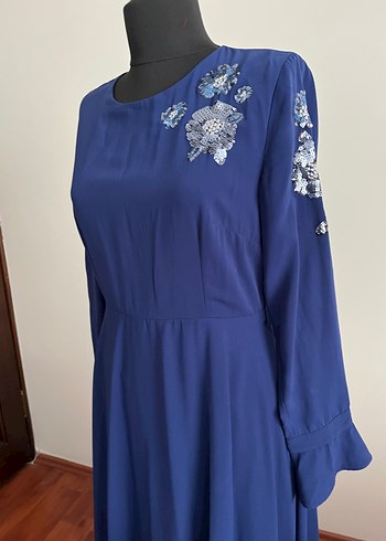 Alvina 40 Uzun Kol İşlemeli Mavi Abiye