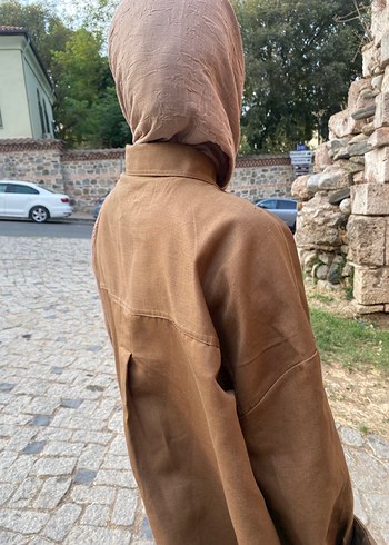 Diğer Düğmeli Kahverengi Keten Kadın Gömlek