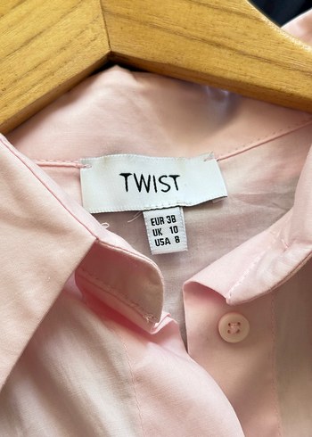 38 Beden Twist Pembe Taş Detaylı Oversize Crop Gömlek