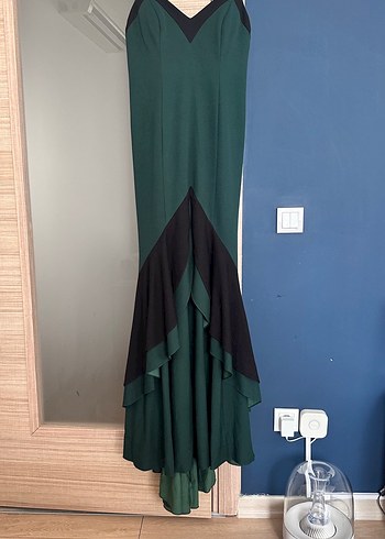 Yeşil Drapeli Uzun Balık Model Abiye Elbise
