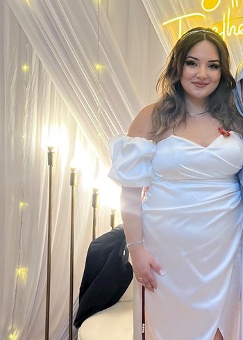 Straplez , balon kol uzun beyaz nişanlık