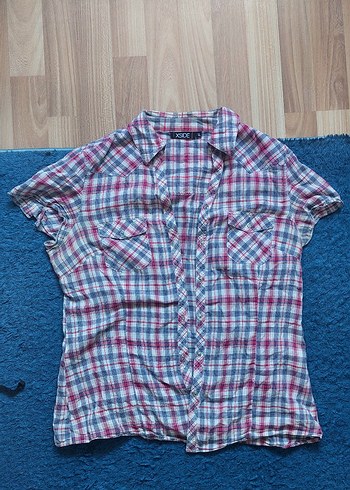 Vintage Pembe Ekose Desenli Kısa Kollu Gömlek