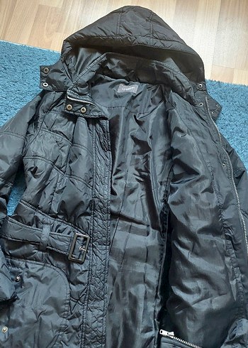 xl Beden Kemerli Siyah Kadın Mevsimlik Mont