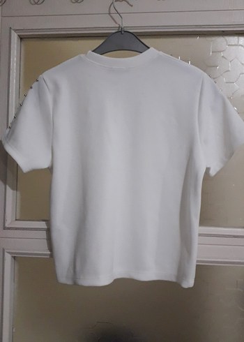 Kız Çocuk Beyaz Payetli Kısa Kollu Tişört - Görsel 4